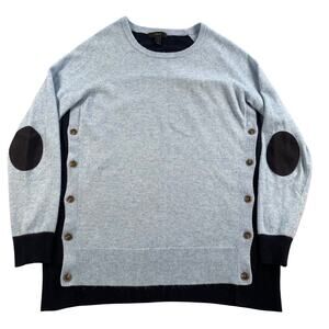 J Crew Sweater Womens Small Blue Side Button Elbow Patch Angora Wool Blend 08645